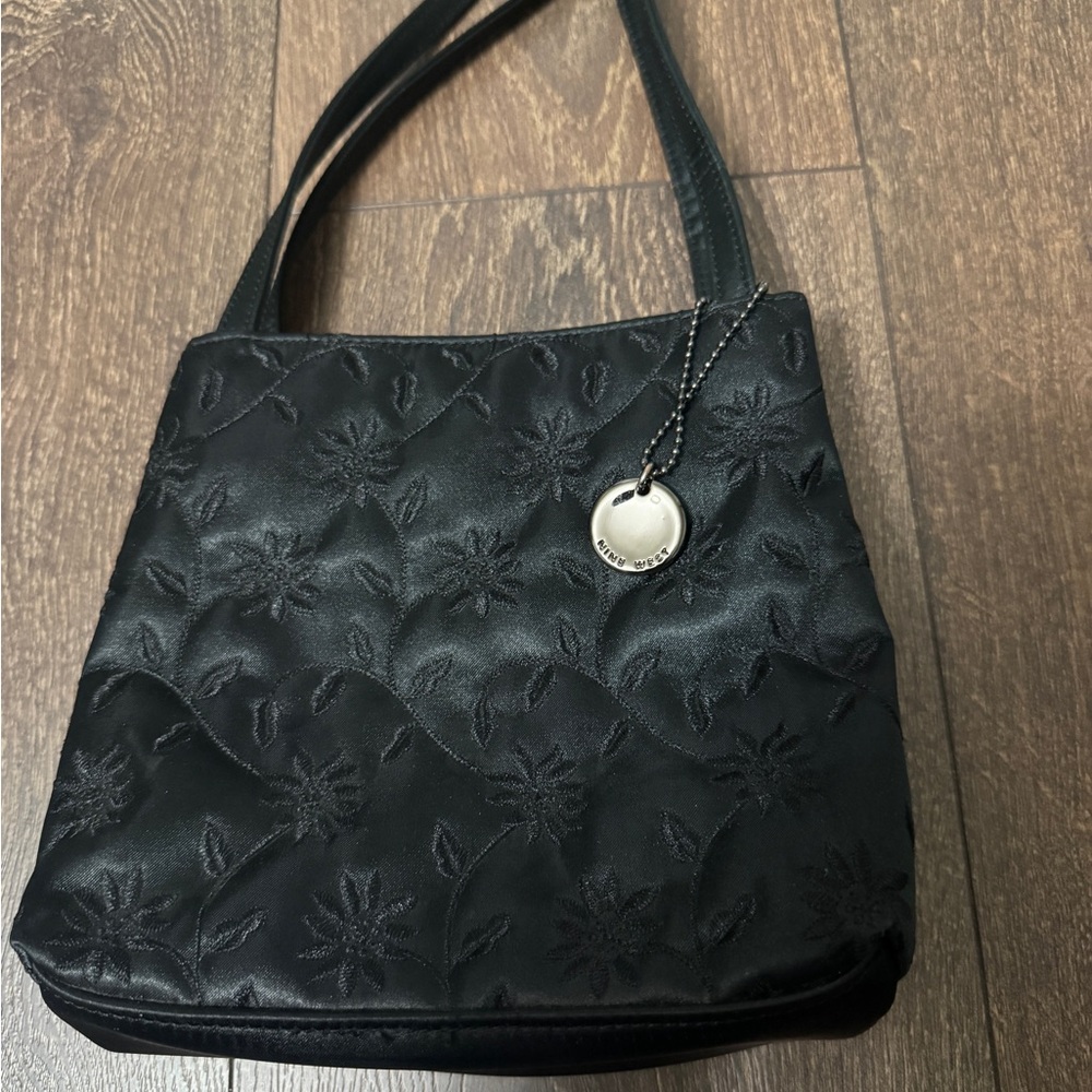 NINE WEST Elegant Black Satin Floral Bag
